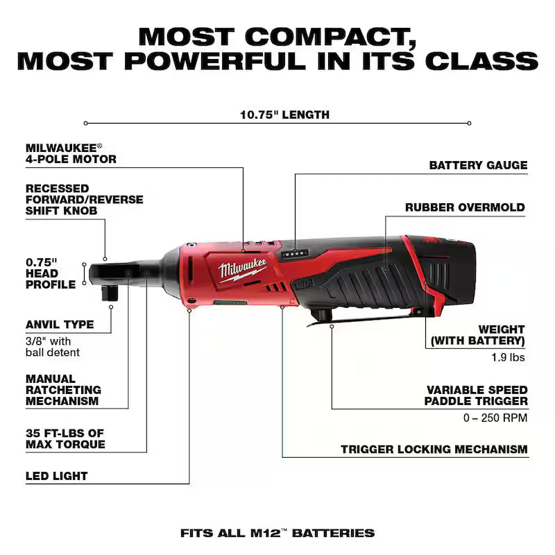 12V Cordless 1/4 in. and 3/8 in. Ratchet Combo Kit with 2.0Ah Batteries Q2417
