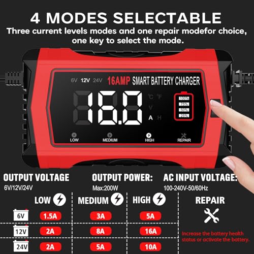 16 Amp 6V 12V 24V Battery Charger G89035