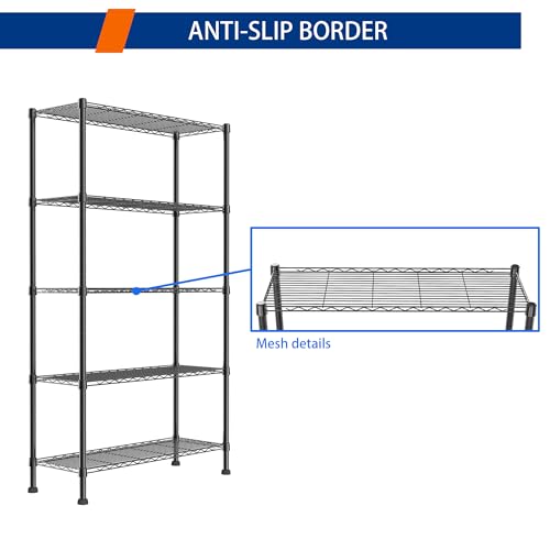 5-Wire Metal Storage Rack Adjustable Shelves T8434
