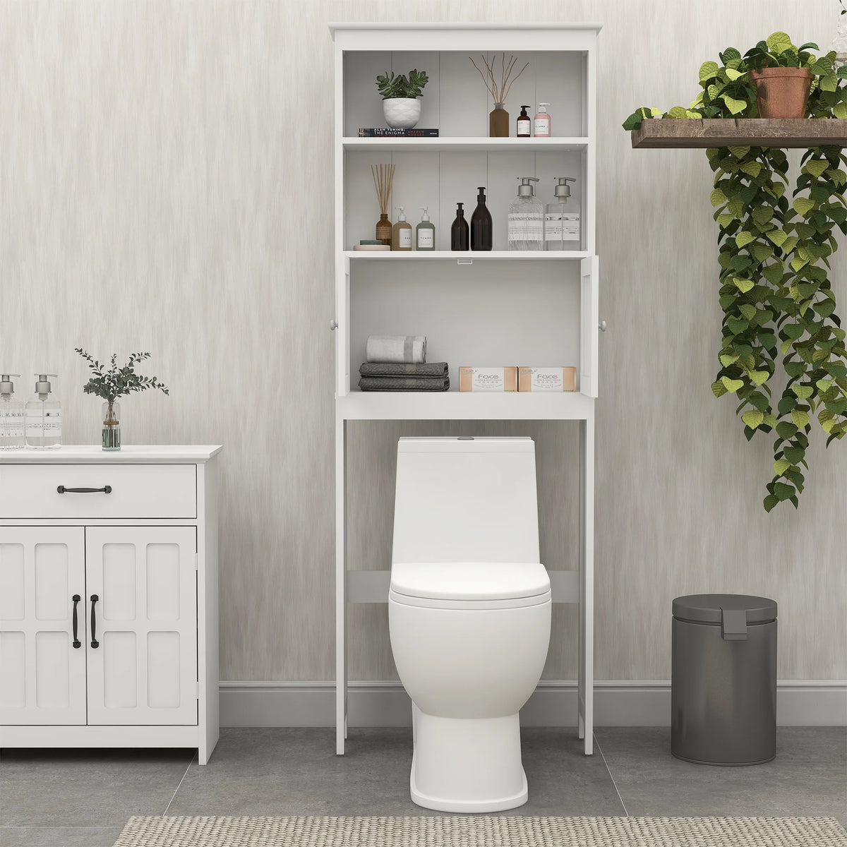 2-Tier Over The Toilet Storage Cabinet with 2 Doors White A71713