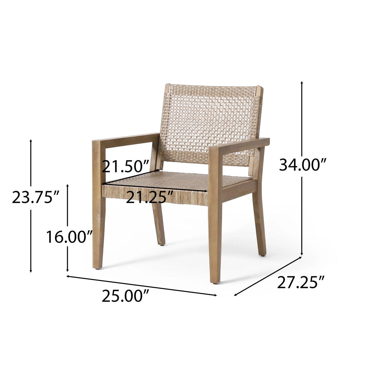 Wicker and Acacia Wood Outdoor Club Chairs, Set of 2 P782