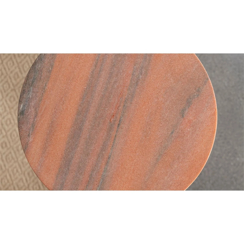 Contemporary Round Marble Top Side Table in Peach and Brown R4831