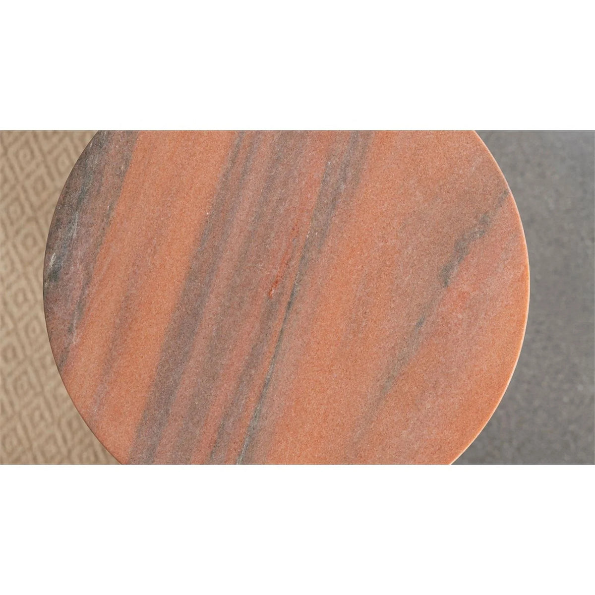 Contemporary Round Marble Top Side Table in Peach and Brown R4831