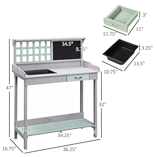 Light Gray Wooden Potting Bench Table with Sink and Drawer E1671