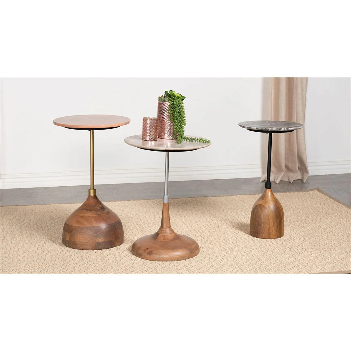 Contemporary Round Marble Top Side Table in Peach and Brown R4831