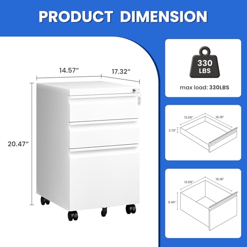 Black 3 Drawer Metal File Cabinet with Lock E302447