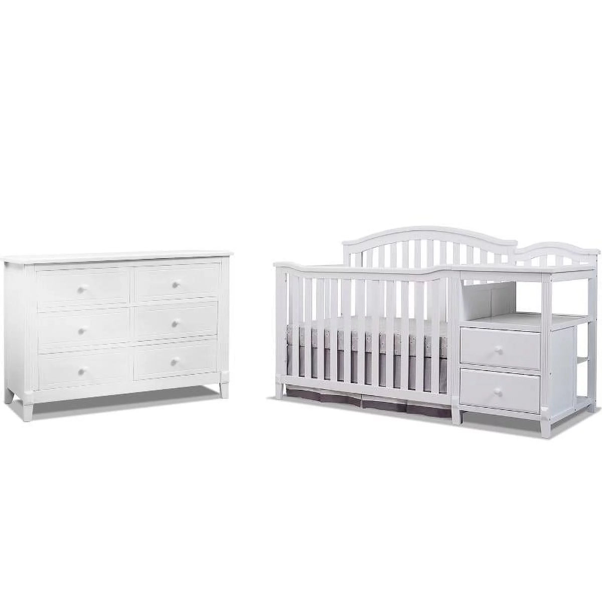 White Baby Crib with Changing Table and 6 Drawer Dresser Set H3200