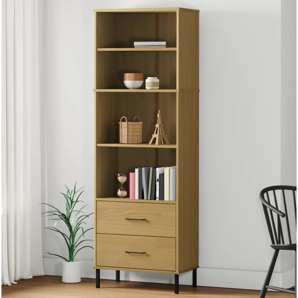 Pine Wood Bookcase with 2 Drawers and 4 Compartments I51536