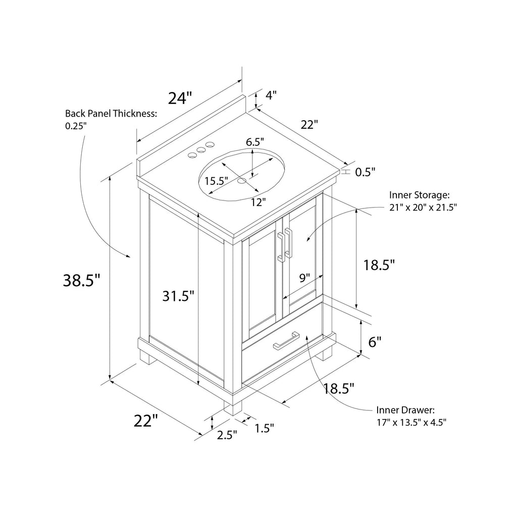 24 Inch Bathroom Vanity with Sink S77803