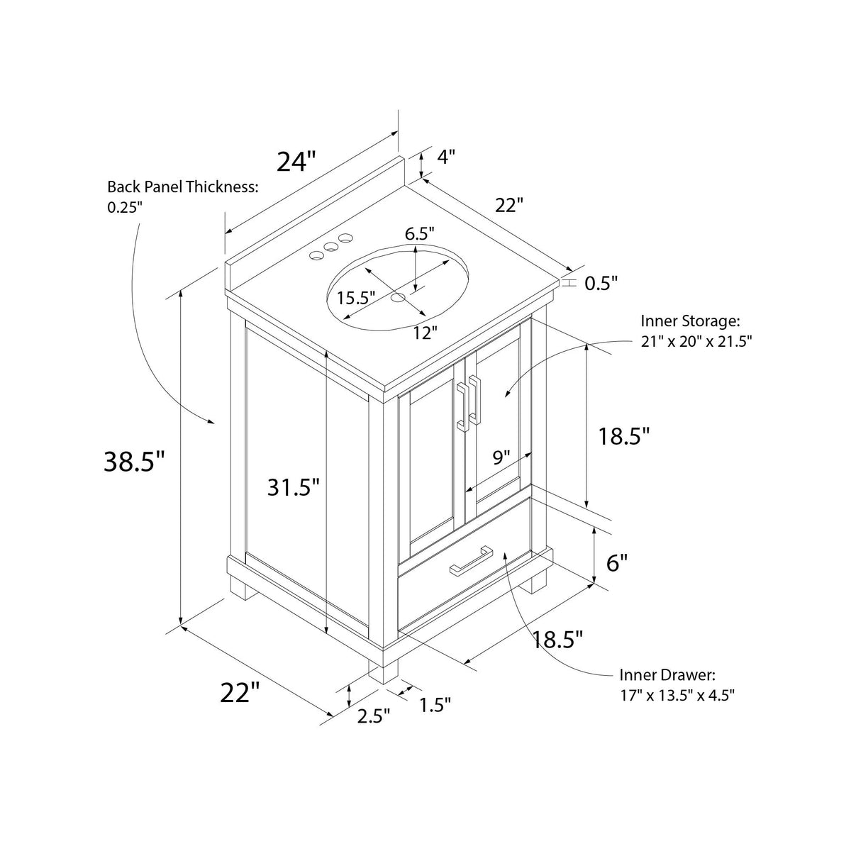 24 Inch Bathroom Vanity with Sink S77803