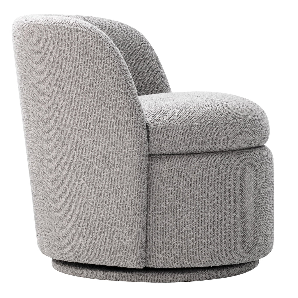 White Boucle Fabric Barrel Accent Chair E452