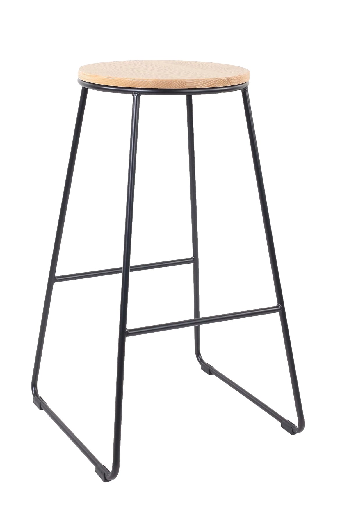 Black Metal Base with Natural Wood Seat Backless Stool L209