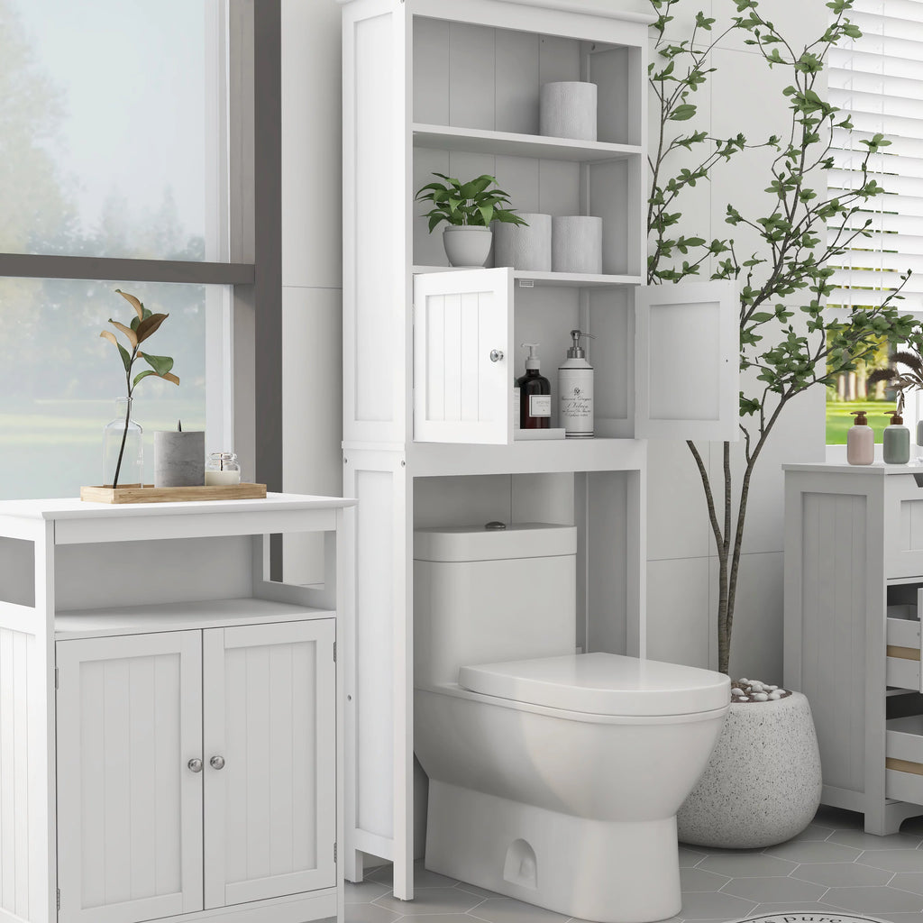2-Tier Over The Toilet Storage Cabinet with 2 Doors White A71713