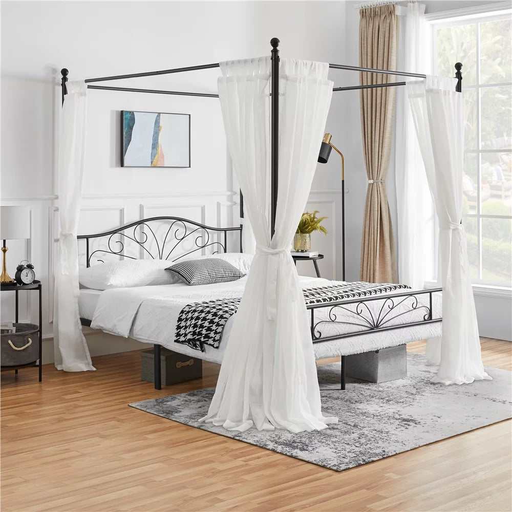 Black Queen Canopied Platform Bed C487544