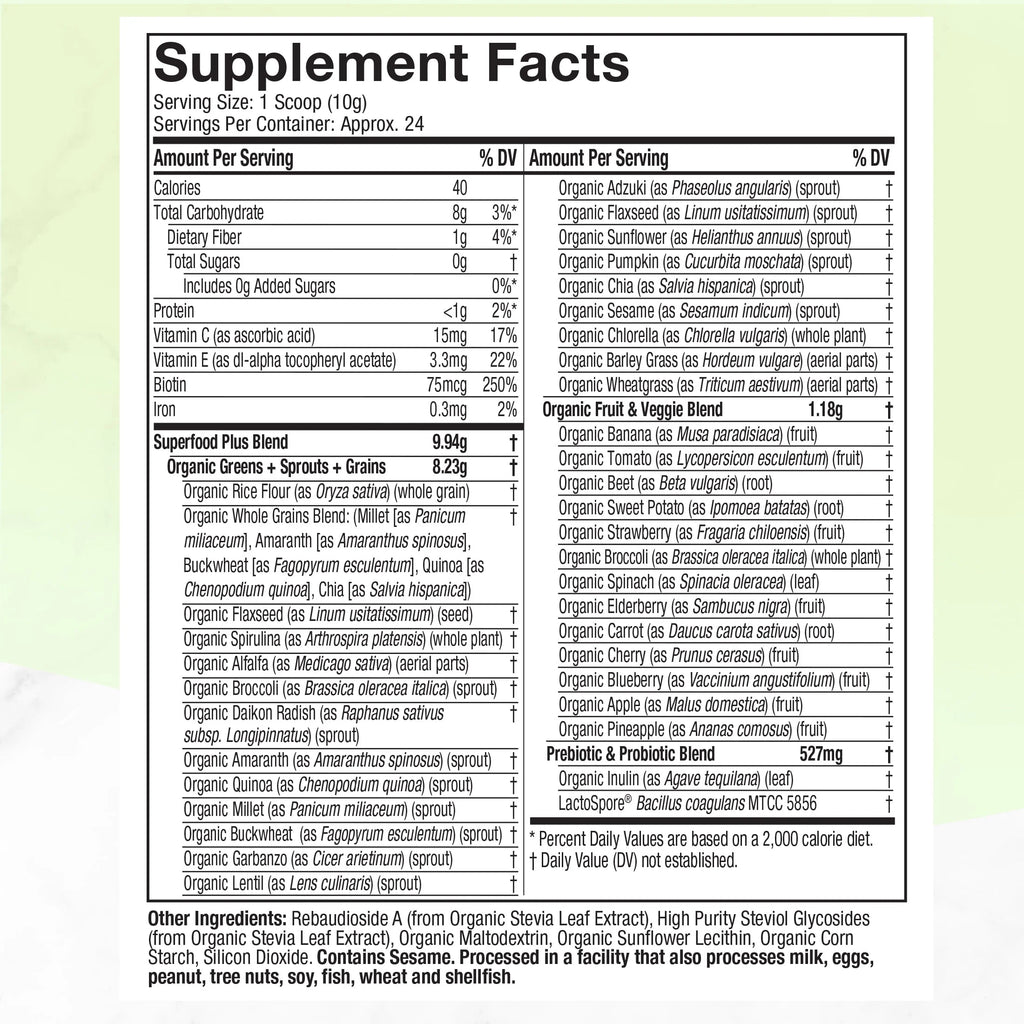 Organic Greens Superfood Powder, Unflavored, 8.57 oz F10188