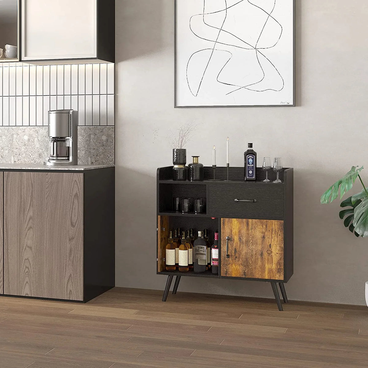 Cabinet with 1 Drawer 2 Doors 1 Open Shelves Free Standing Cupboard with 4 Legs G903649