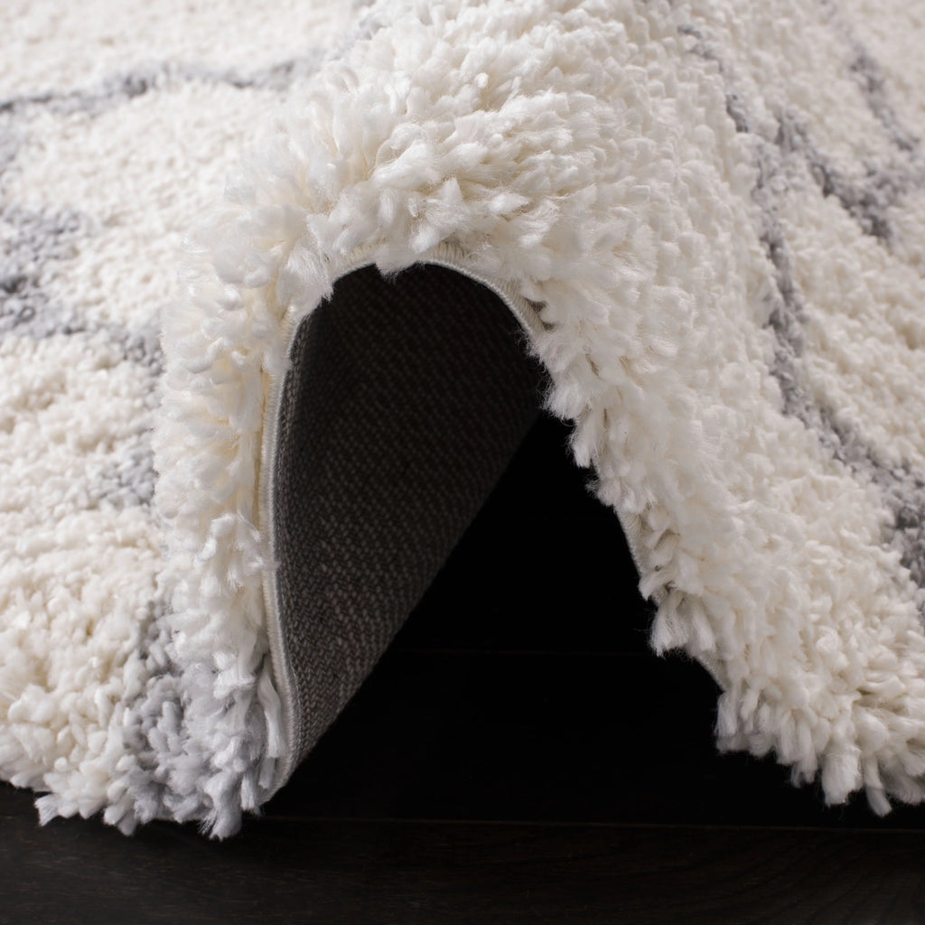 Cream Grey Geometric Plush Shag Area Rug 9' x 12' A590811