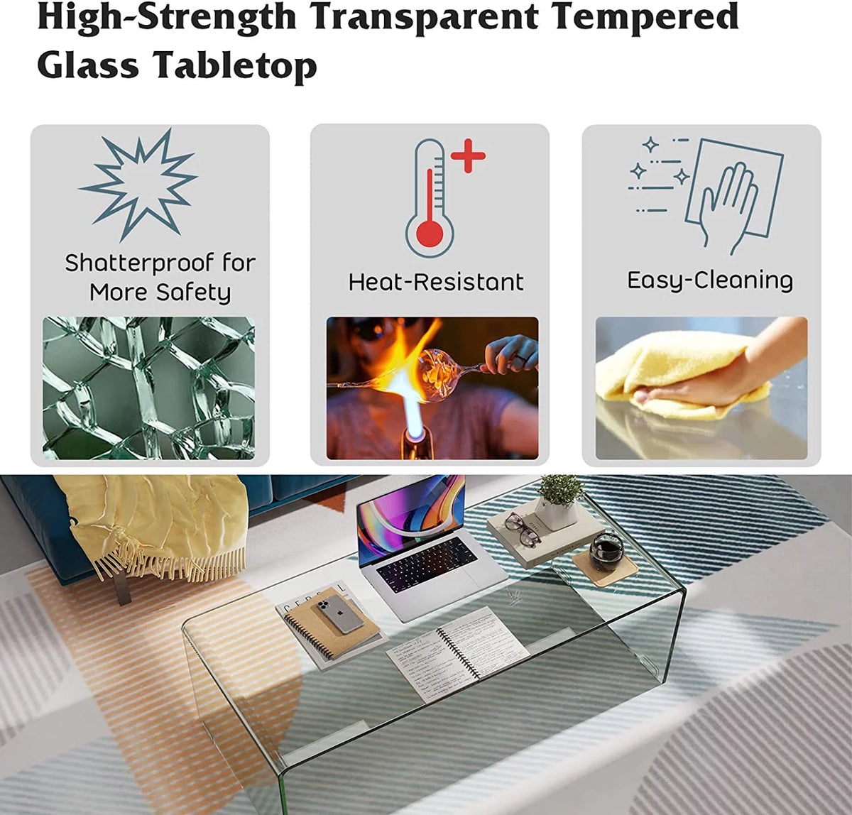 Glass Coffee Table with Smooth Round Edges E820