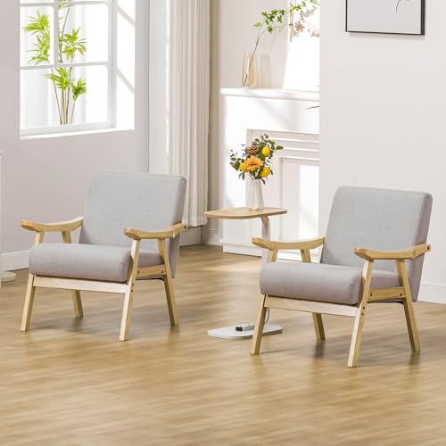 Mid Century Upholstered Accent Chair with Solid Wood Armrest L2103