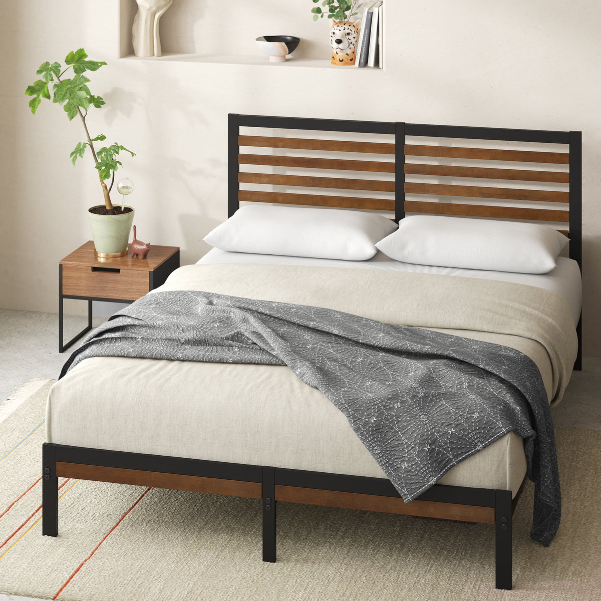 Queen Bamboo and Metal Platform Bed Frame Y484786