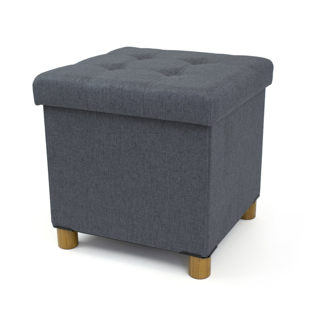 Dark Grey Collapsible Cube Storage Ottoman Foot Stool with Tray X9782