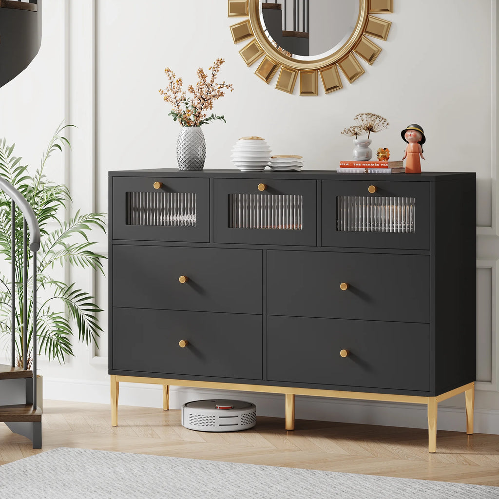 White 7 Drawer Glass Dresser P426