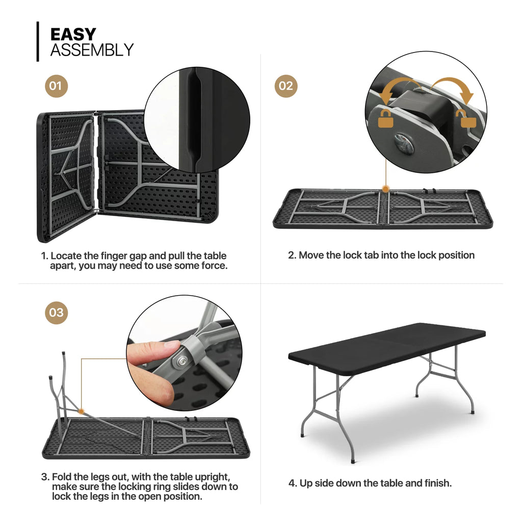 11 Pieces 6 Ft Black Foldable Plastic Card Table and Chair Set Y60443