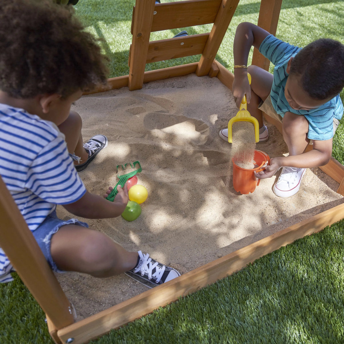 Wooden Outdoor Swing Set with Slide and Rock Wall R415295