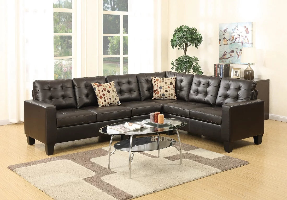 Espresso 4pcs Bonded Leather Sectional Sofa W275