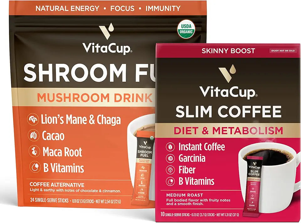Mushroom Coffee Alternative Packets 24ct with Cacao Cinnamon Chaga Lions Mane Maca B82362