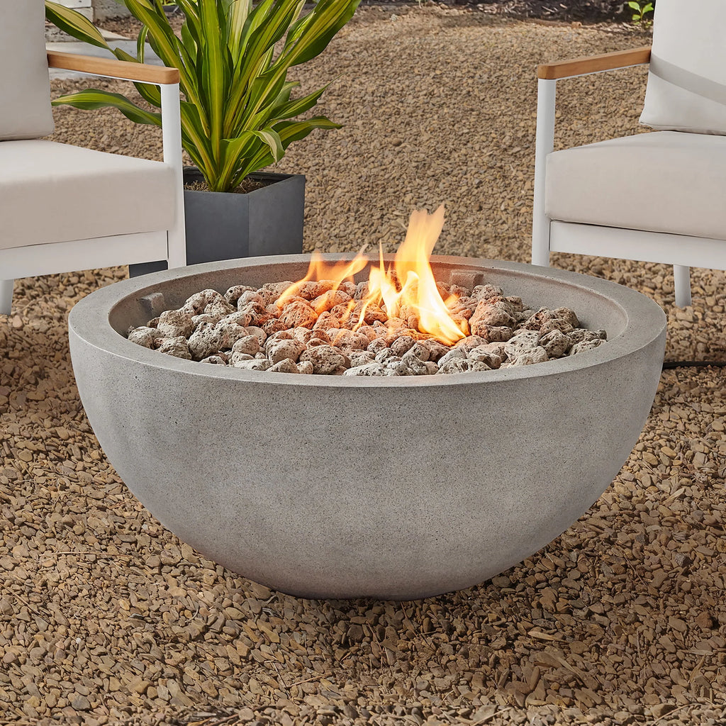 36 Round 65,000 BTU Propane Faux Concrete Fire Pit with Tank Hideaway N186