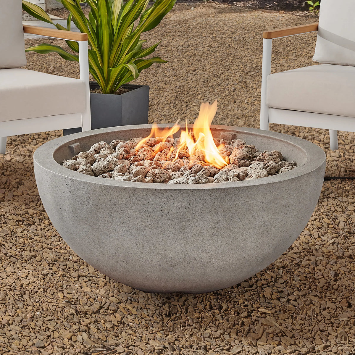 36 Round 65,000 BTU Propane Faux Concrete Fire Pit with Tank Hideaway N186