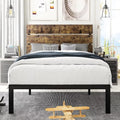 Twin Size Platform Bed Frame with Wood Headboard and Metal Slats C75680