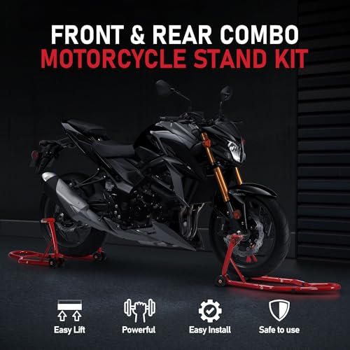 Motorcycle Front and Rear Wheel Lift Paddock Stand with 4 Caster Wheels Black Z876