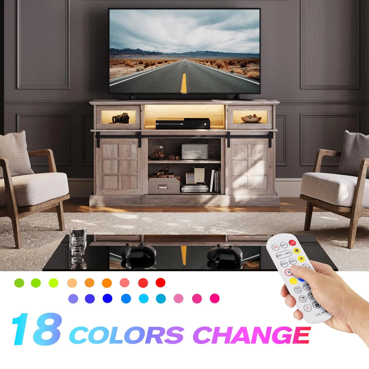Gray Fireplace TV Stand with 23" Electric Fireplace and Storage Cabinet L3154