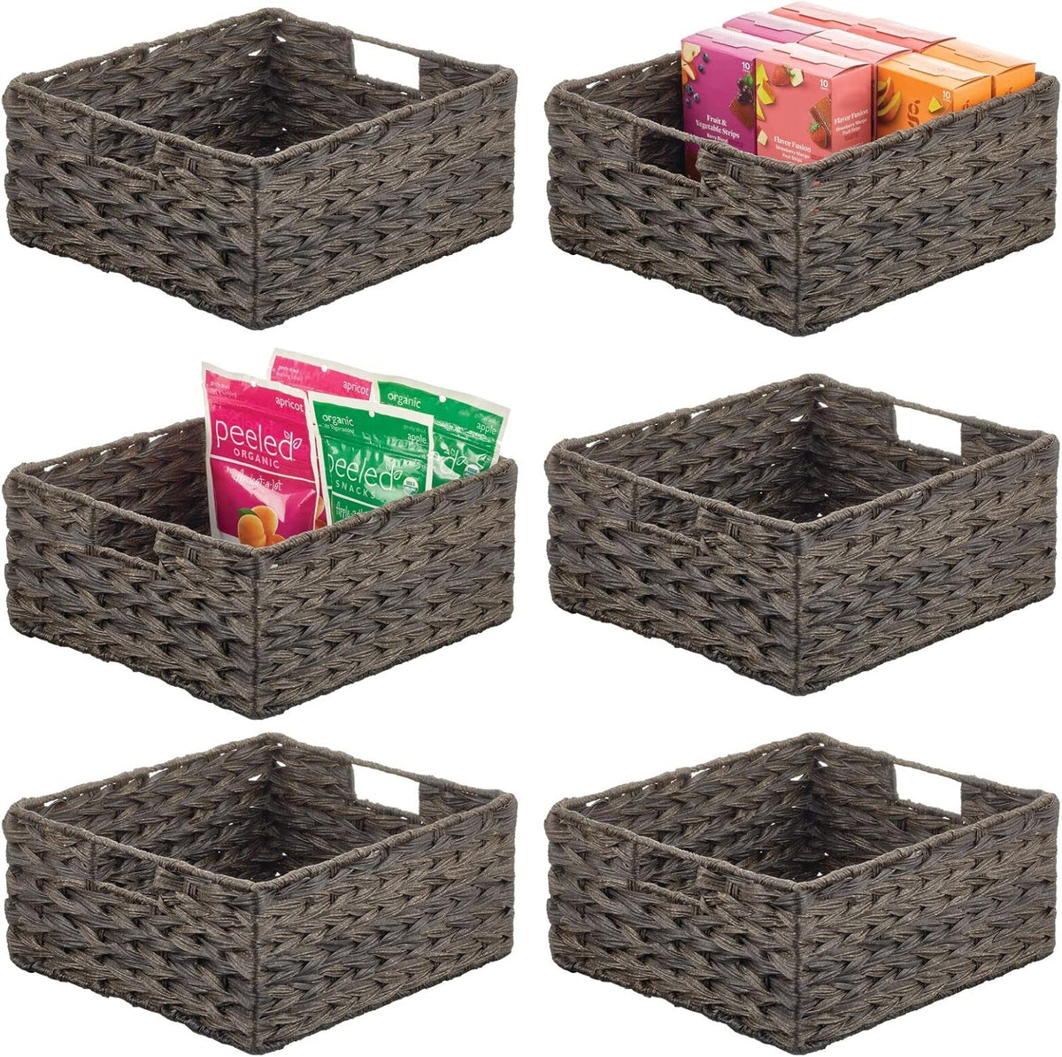 Woven Plastic Storage Organizer Basket Bin with Handles 6 Pack Gray Ombre R207
