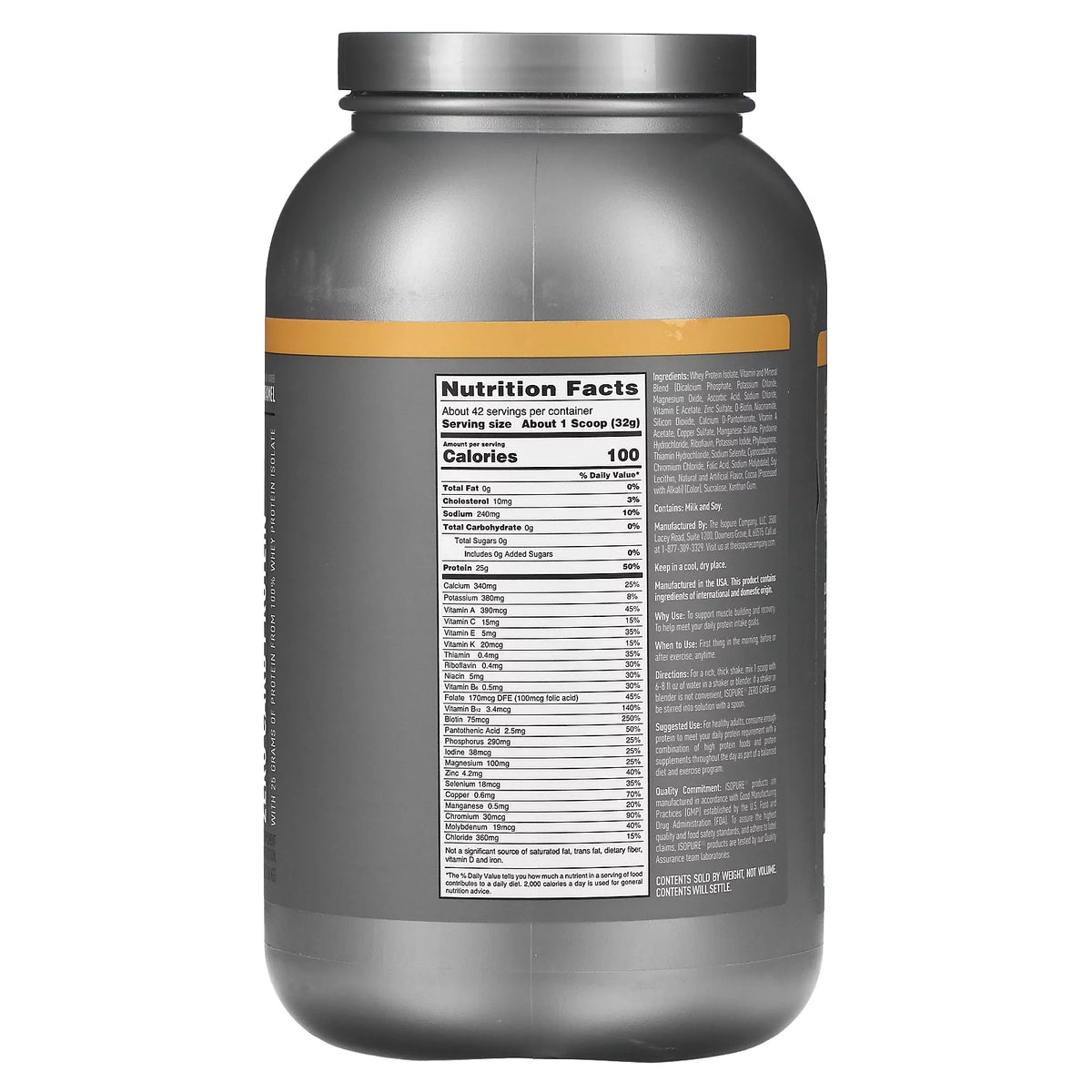 Zero Carb Whey Protein Isolate Powder Vanilla Salted Caramel 3 lb B328615