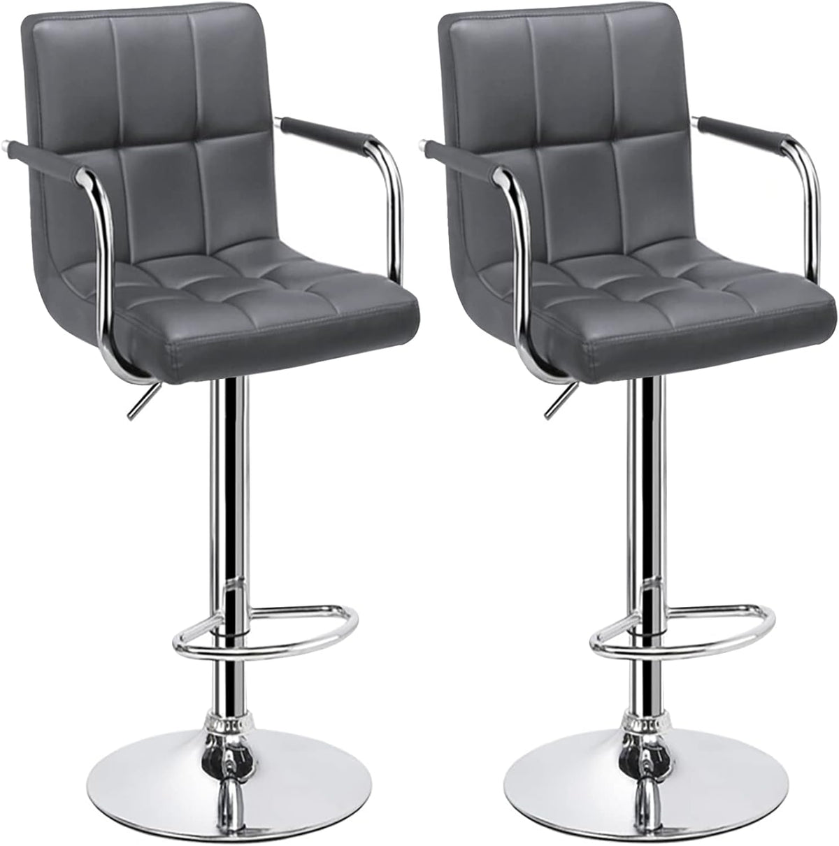 Black Set of 2 Swivel Adjustable Bar Stools with Arms G4200