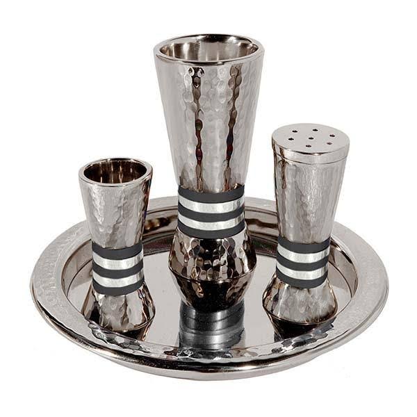 Aluminum Havdalah Set with Black Rings R87070