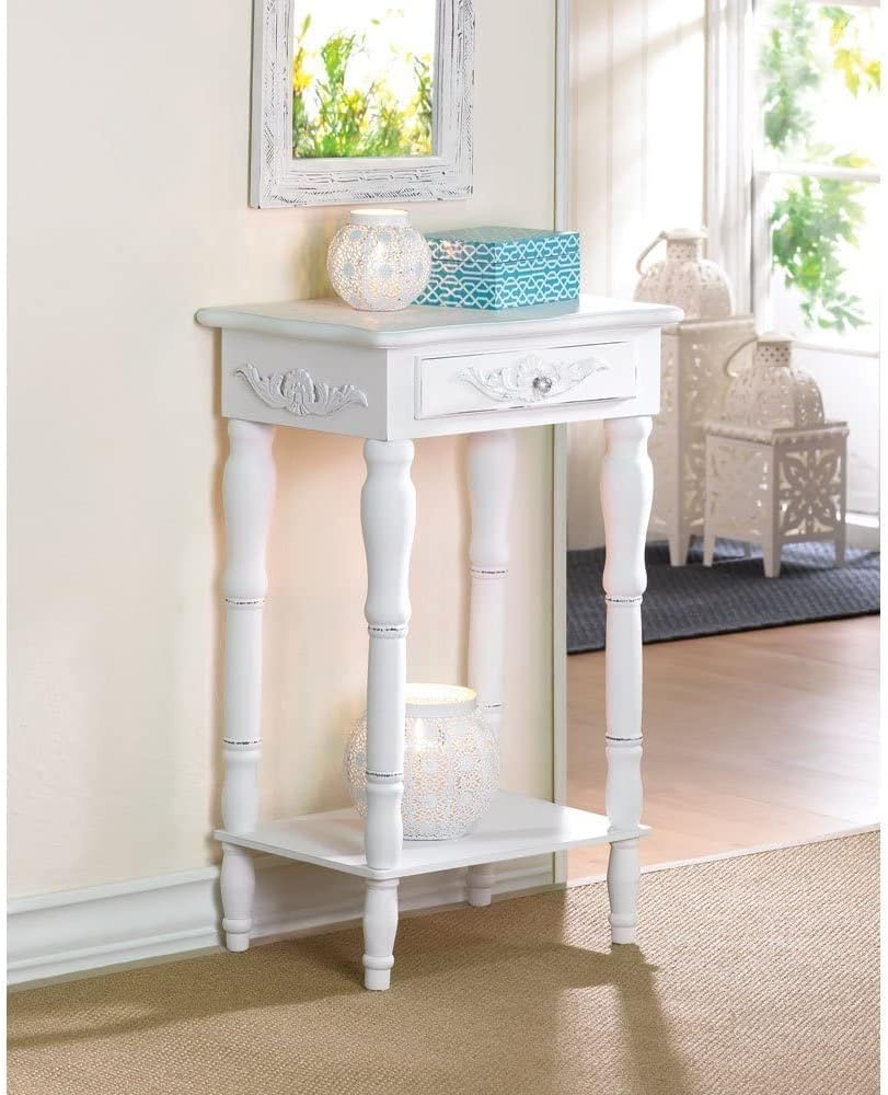 Set of 2 Carved Wood White Nightstands K40292