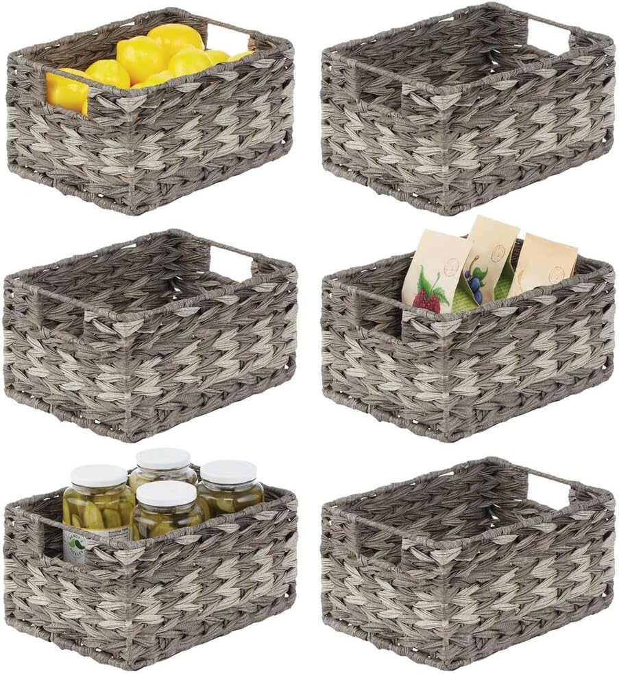Woven Plastic Storage Organizer Basket Bin with Handles 6 Pack Gray Ombre R207