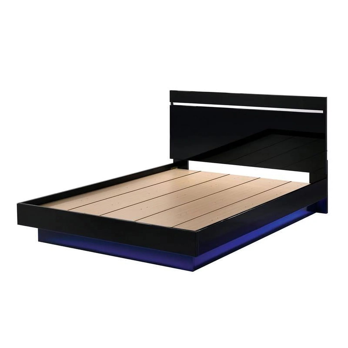 Solid Wood Queen Bed with LED Light in Black I4471