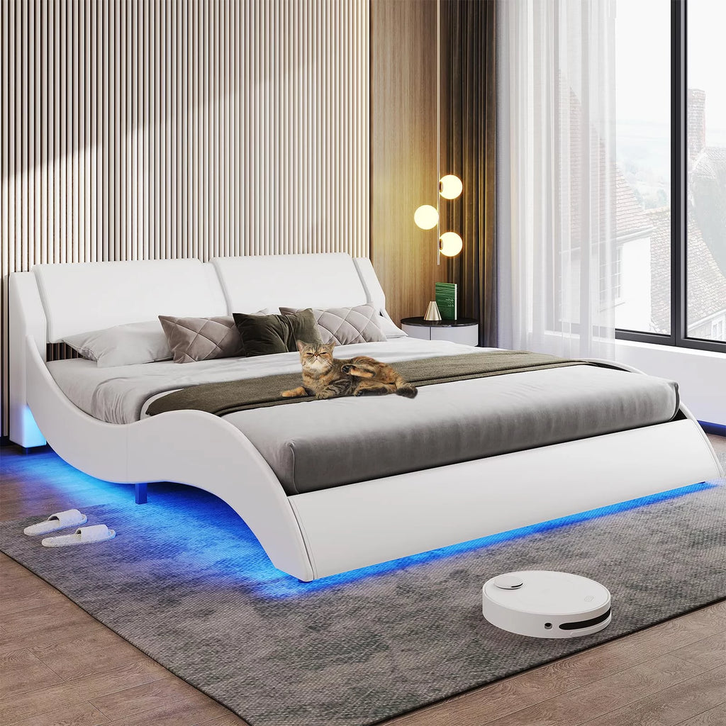 Queen LED Bed Frame with Faux PU Leather Headboard K588673