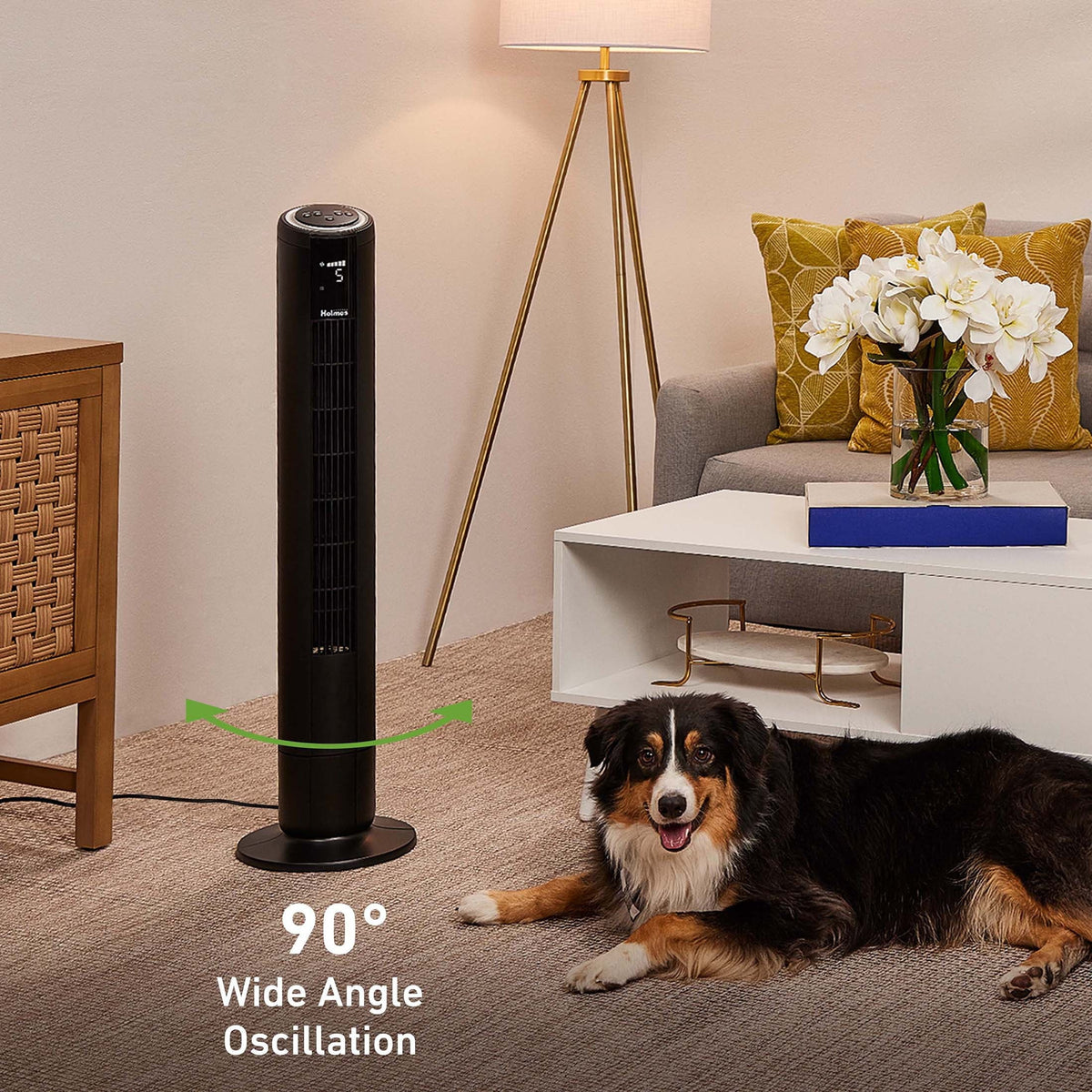 42 Oscillating Digital Tower Fan with Remote Control, Black I3050