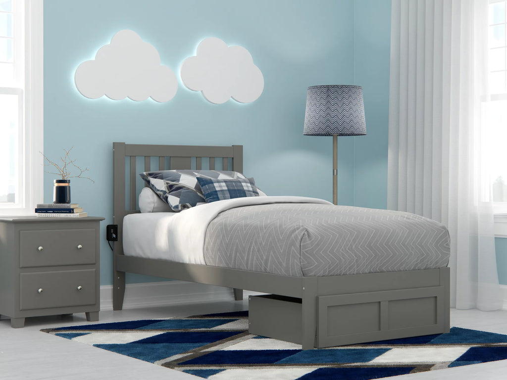 Twin Grey Wood Storage Slat Bed T108