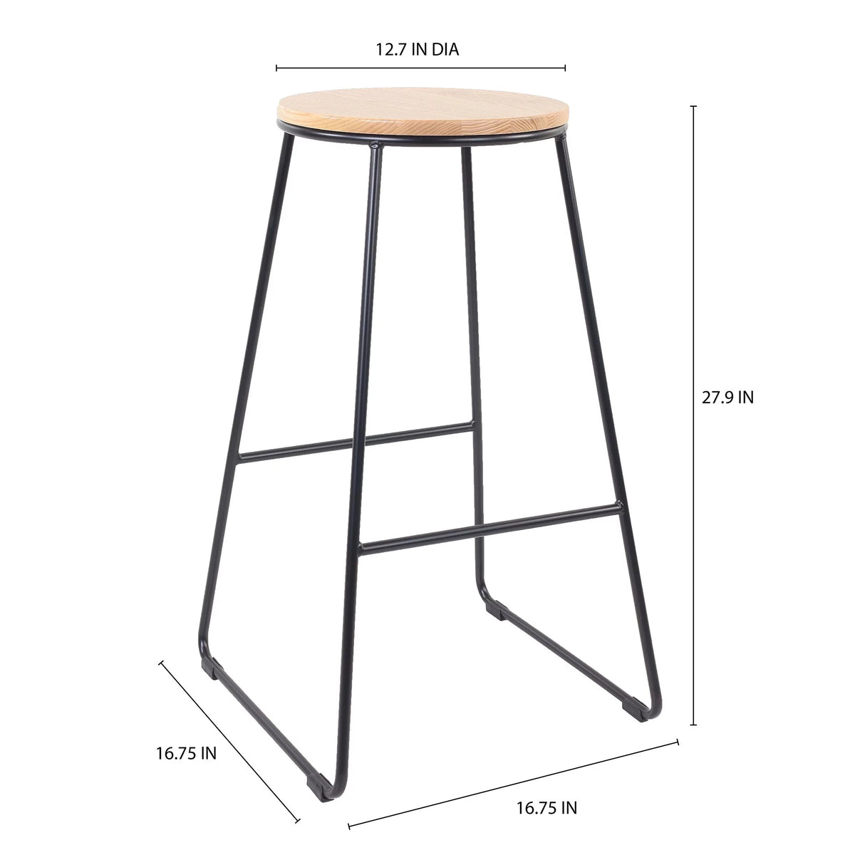 Black Metal Base with Natural Wood Seat Backless Stool L209