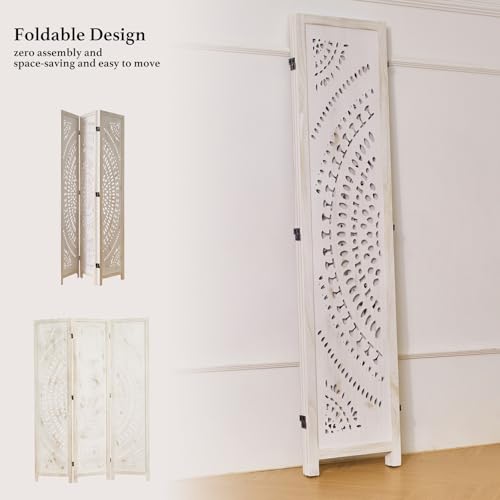 66.9 Inch 6 Panels Wood Carved Folding Room Divider R16229
