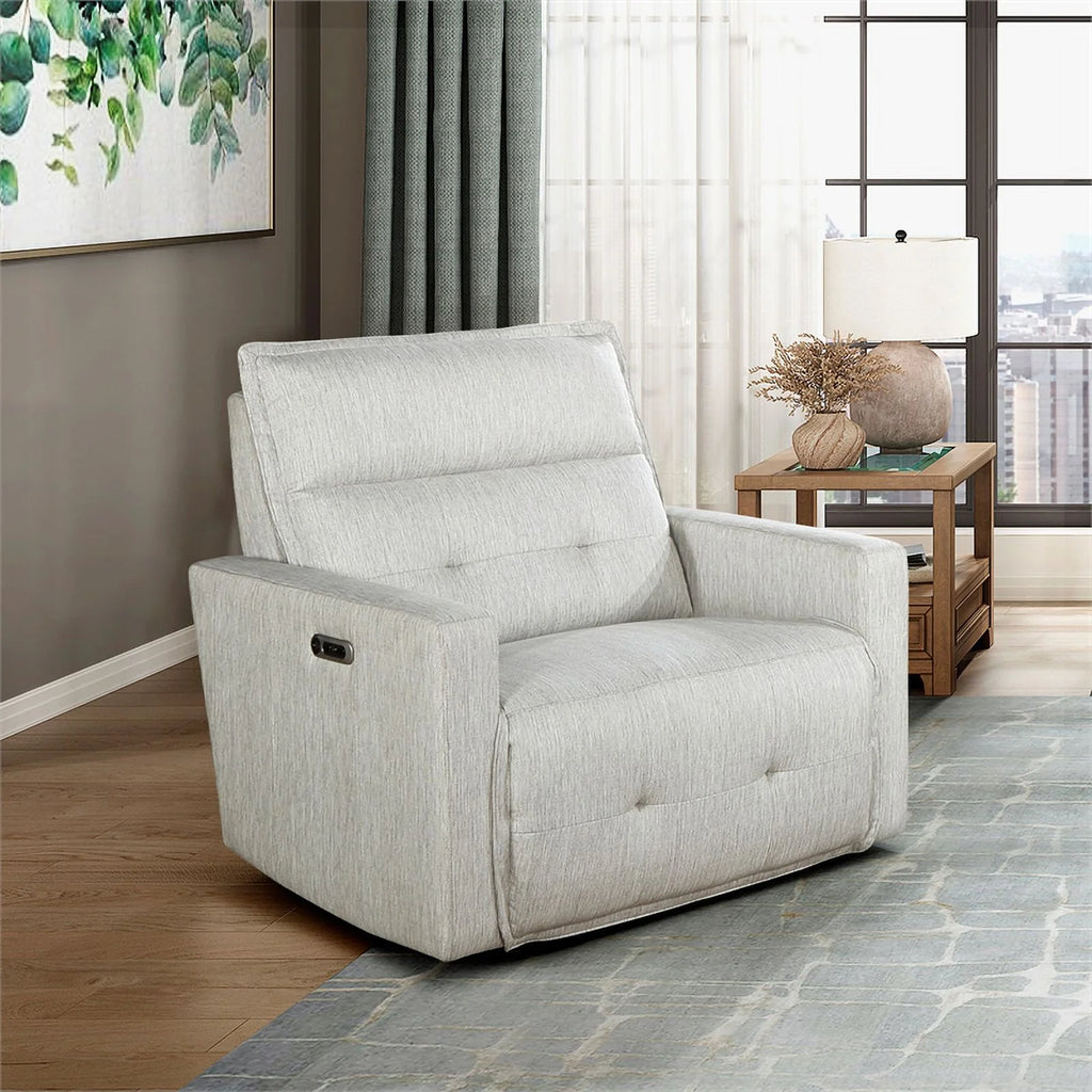 White Fabric Power Reclining Chair with Power Headrest G28516