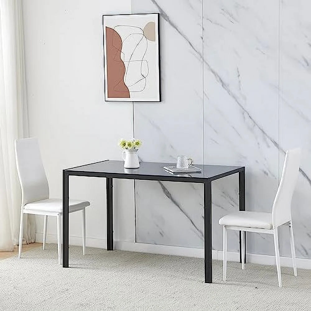 Grey Tempered Glass Dining Table Set with 2 White Faux Leather Chairs R579