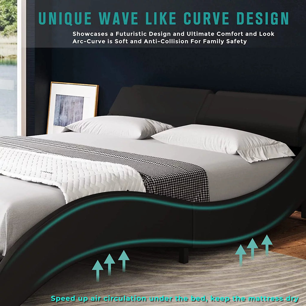 Queen LED Bed Frame with Faux PU Leather Headboard K588673